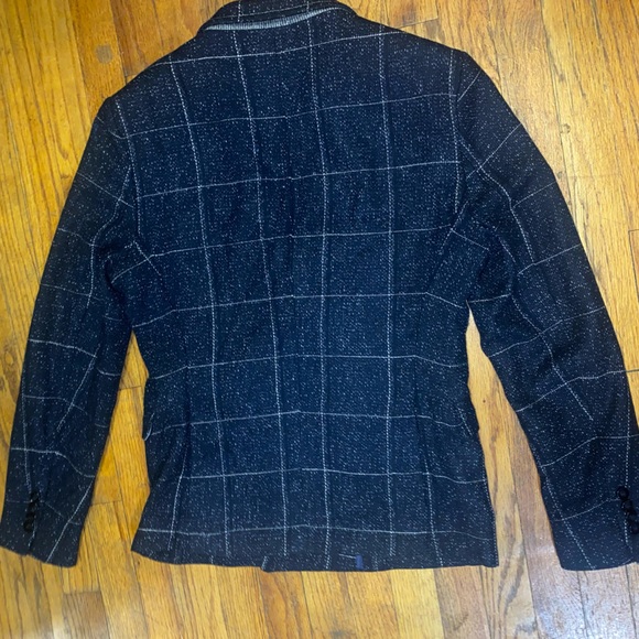 Zara Navy Grid Double Breasted Blazer - Picture 2 of 4